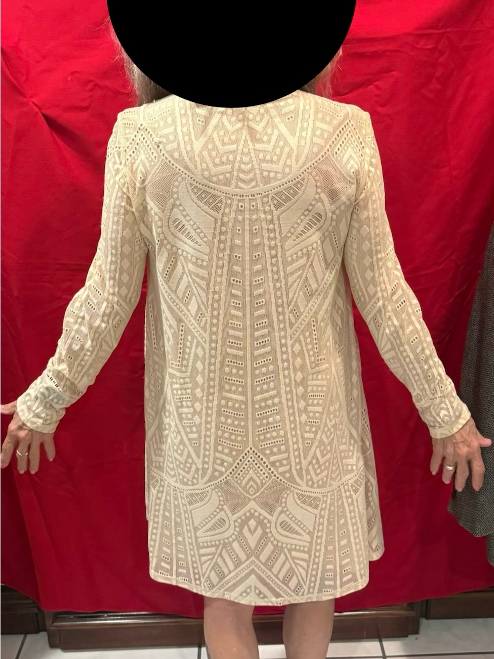 BCBGMaxAzria Cream Lace Long-Sleeve Shift Dress